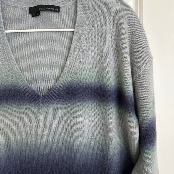 360 Cashmere V-Neck Blue Ombre Cashmere Sweater in S - Picture 4 of 9